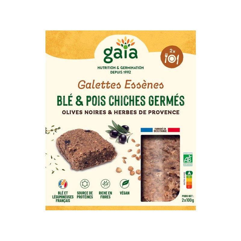 Un Monde Vegan vous propose : Galettes pois chiches germés olives noires herbes de Provence 200g - bio