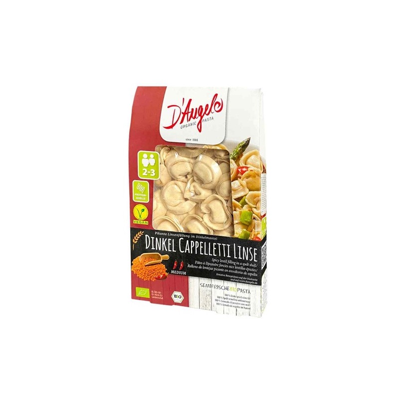 Un monde Vegan vous propose : Cappelletti lentilles corail épicées 250g - bio