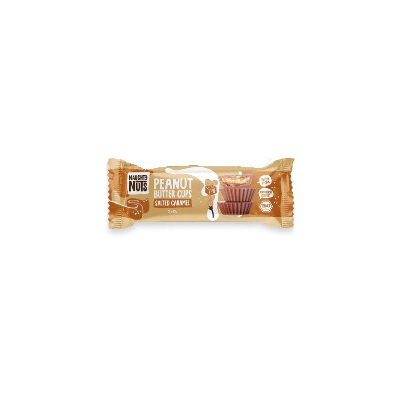 Un Monde Vegan vous propose : Cups chocolat beurre de cacahuète salted caramel 39g - bio